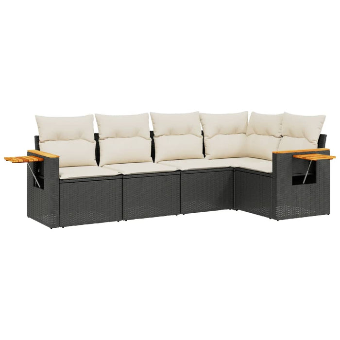 5 Piece Garden Sofa Set With Cushions Black Poly Rattan Txpkonl