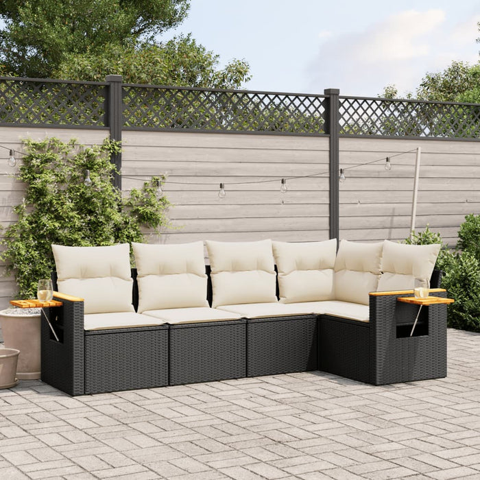 5 Piece Garden Sofa Set With Cushions Black Poly Rattan Txpkonl