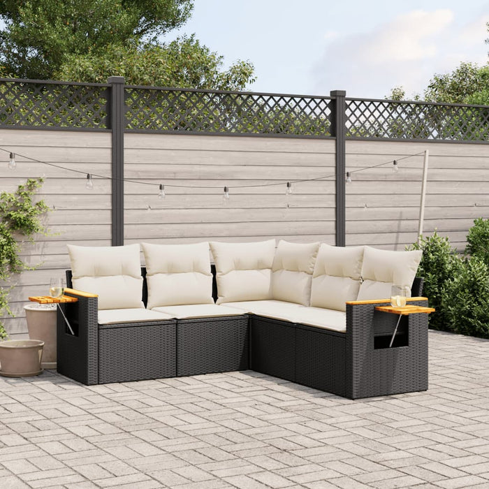 5 Piece Garden Sofa Set With Cushions Black Poly Rattan Txpkxbb