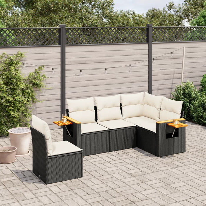 5 Piece Garden Sofa Set With Cushions Black Poly Rattan Txpkxoa