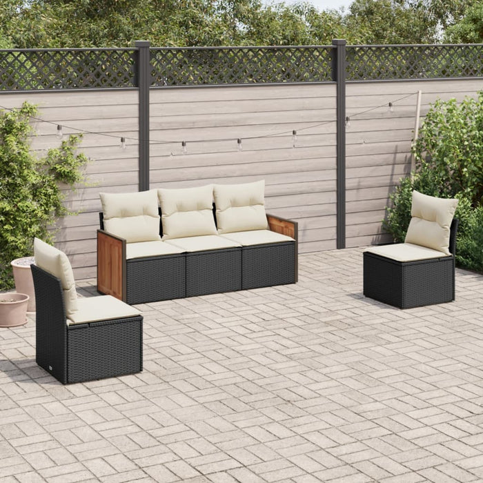 5 Piece Garden Sofa Set With Cushions Black Poly Rattan Txpkkxn