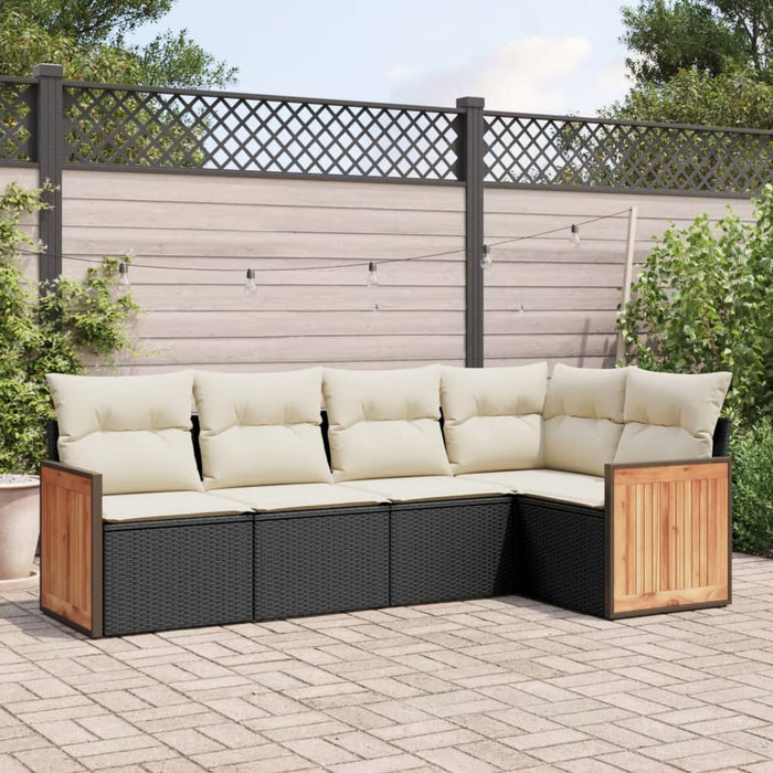 5 Piece Garden Sofa Set With Cushions Black Poly Rattan Txlbbxl