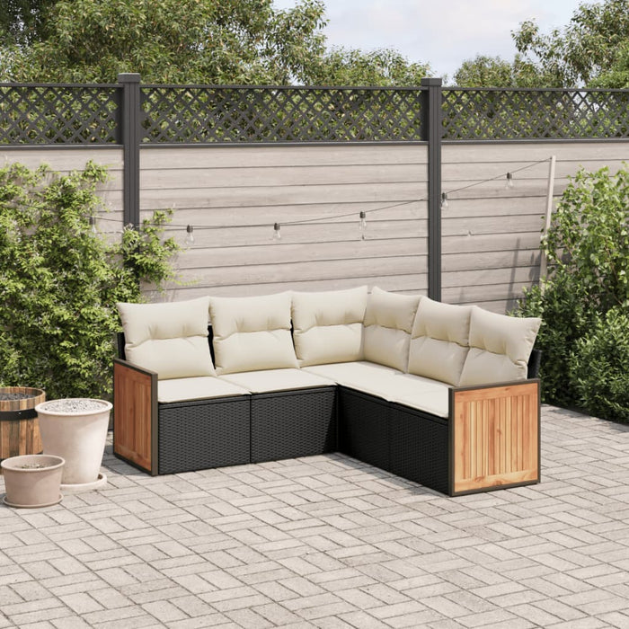 5 Piece Garden Sofa Set With Cushions Black Poly Rattan Txlbbab
