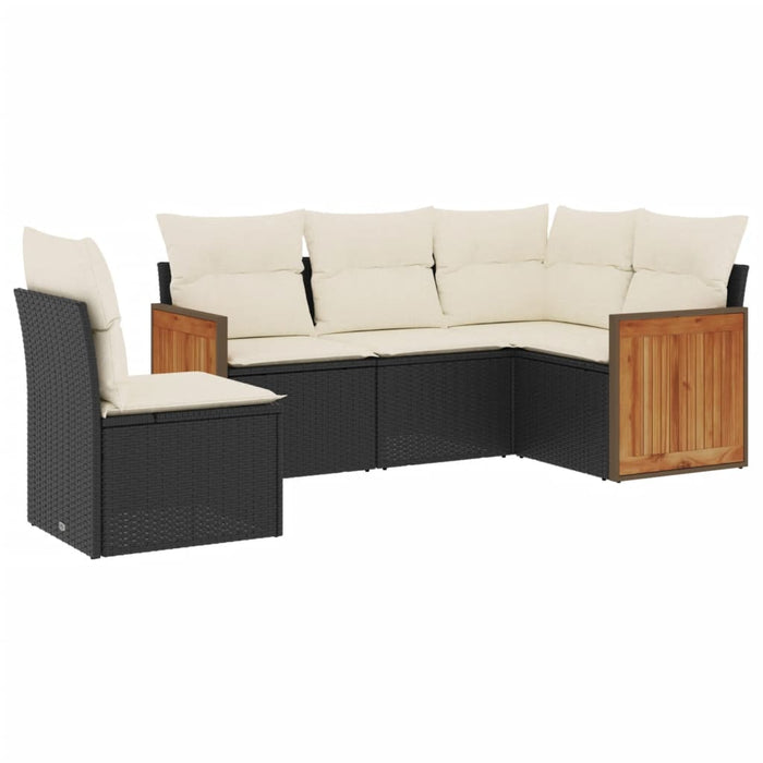 5 Piece Garden Sofa Set With Cushions Black Poly Rattan Txlbbpa