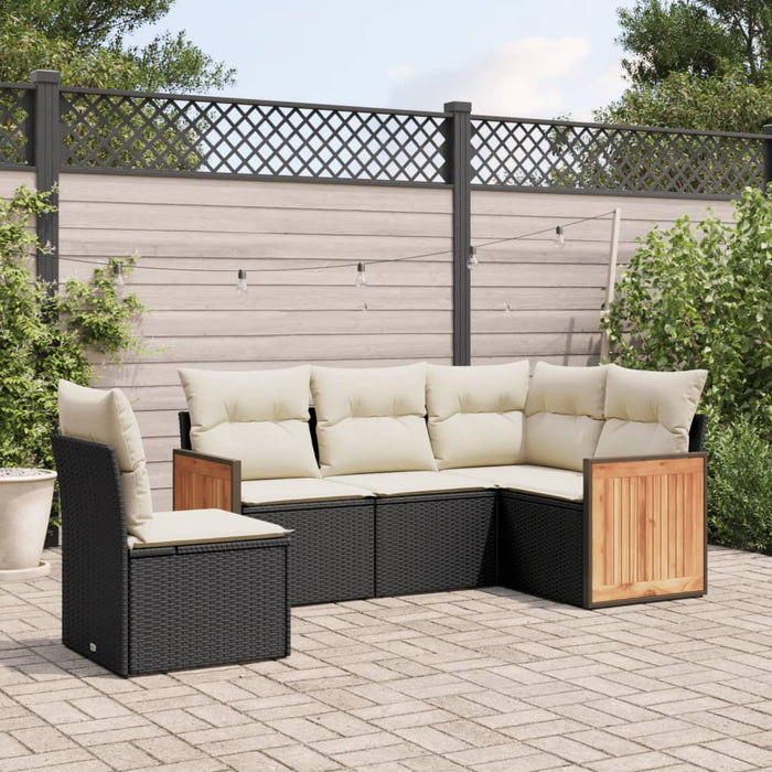 5 Piece Garden Sofa Set With Cushions Black Poly Rattan Txlbbpa