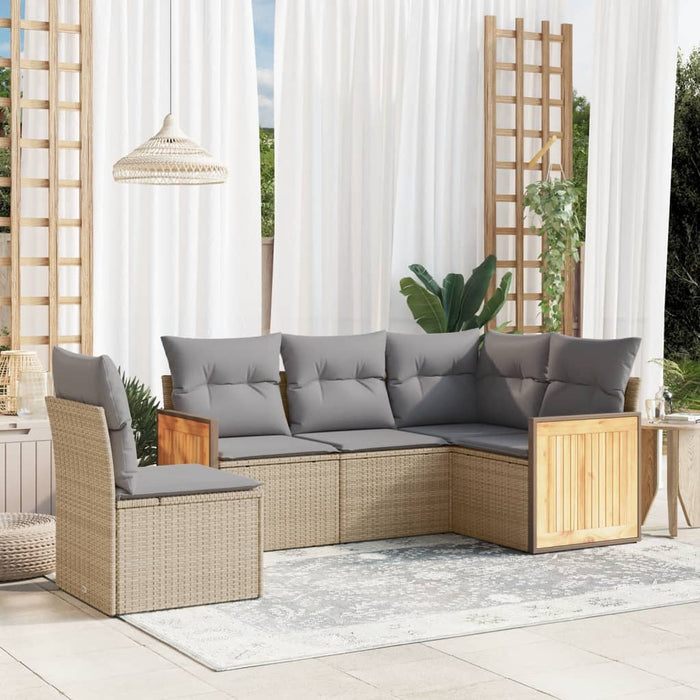 5 Piece Garden Sofa Set With Cushions Beige Poly Rattan Txlbbpi