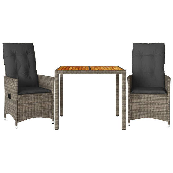 3 Piece Bistro Set With Cushions Grey Poly Rattan Txilixt