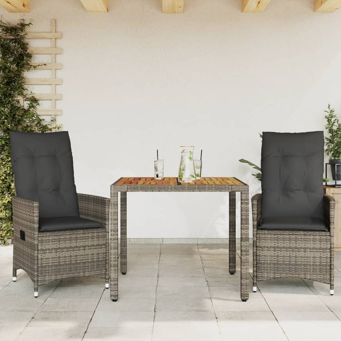 3 Piece Bistro Set With Cushions Grey Poly Rattan Txilixt
