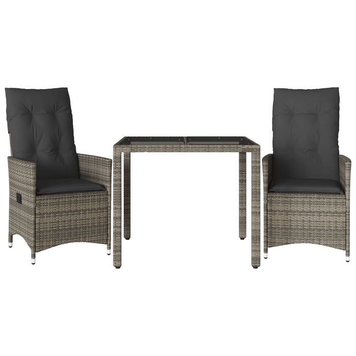 3 Piece Bistro Set With Cushions Grey Poly Rattan Txilitp