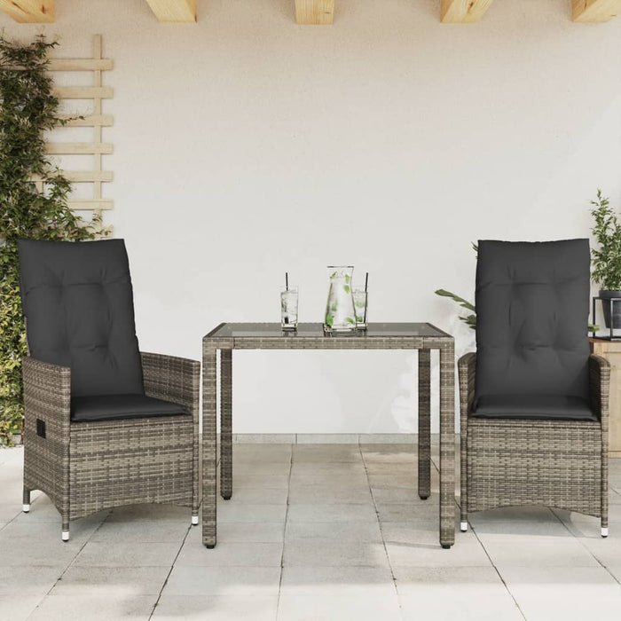 3 Piece Bistro Set With Cushions Grey Poly Rattan Txilitp