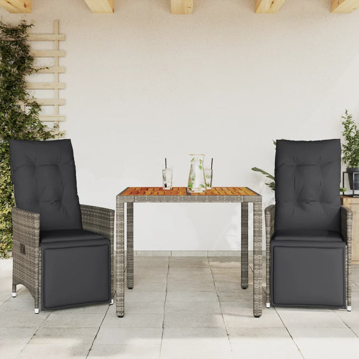3 Piece Garden Bistro Set With Cushions Grey Poly Rattan Txilnnp