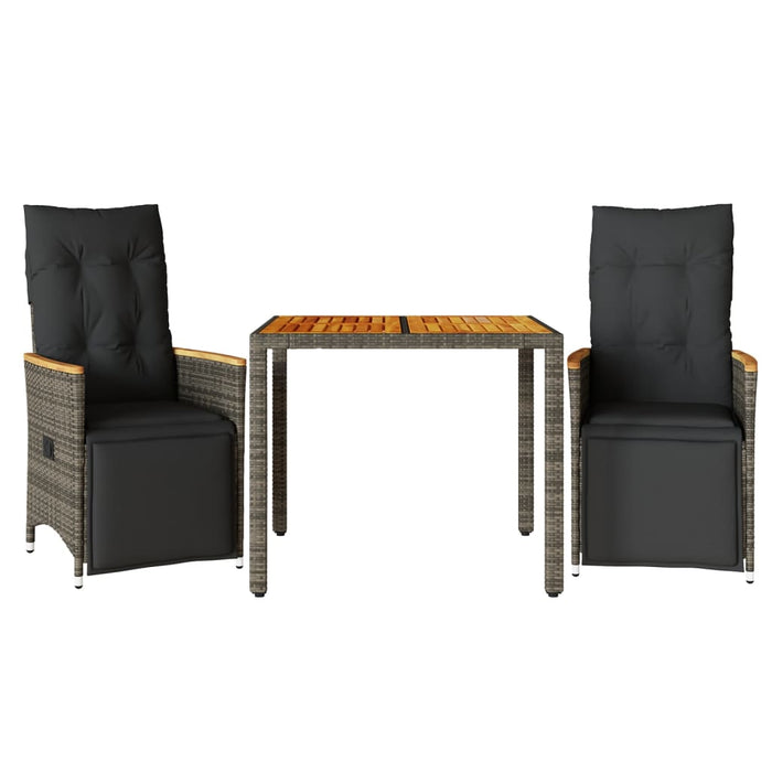 3 Piece Garden Bistro Set With Cushions Grey Poly Rattan Txilkli