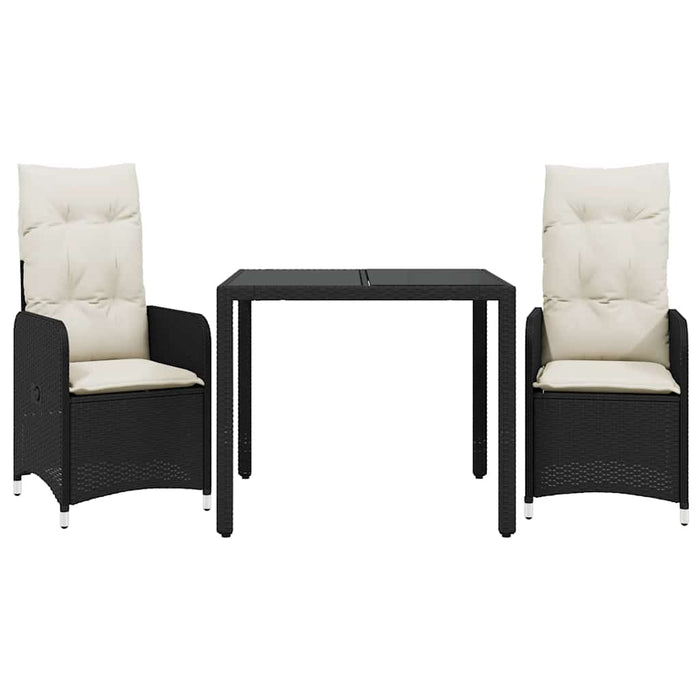 3 Piece Garden Bistro Set With Cushions Black Poly Rattan Txilkni