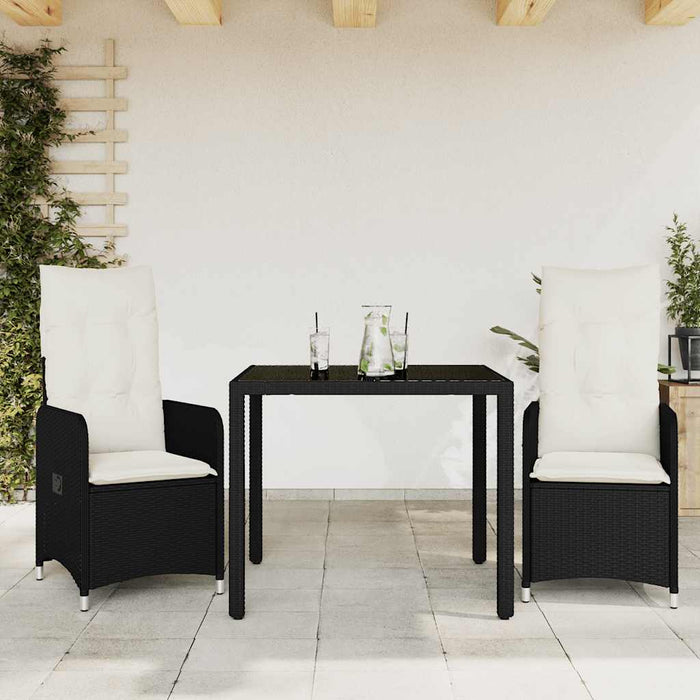 3 Piece Garden Bistro Set With Cushions Black Poly Rattan Txilkni