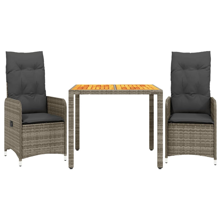 3 Piece Garden Bistro Set With Cushions Grey Poly Rattan Txiibok