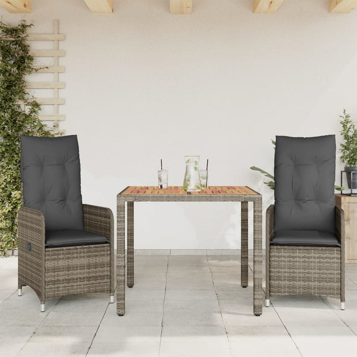3 Piece Garden Bistro Set With Cushions Grey Poly Rattan Txiibok