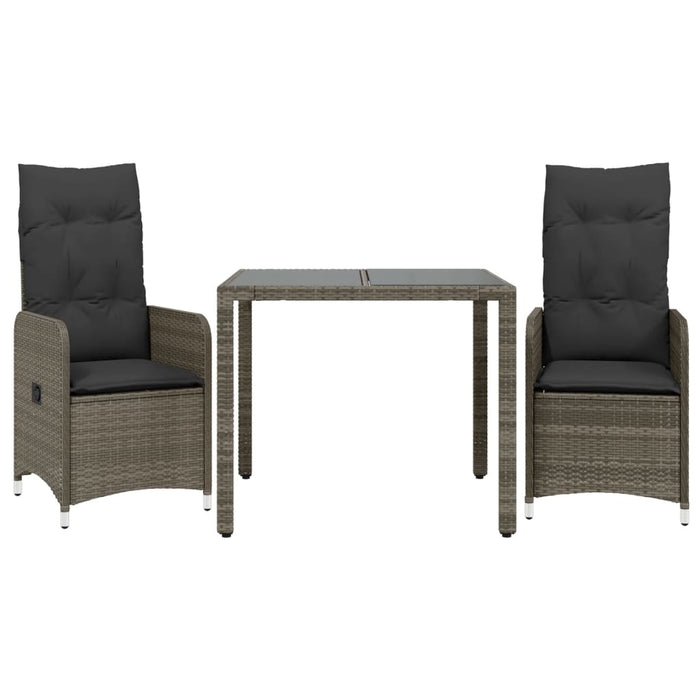 3 Piece Garden Bistro Set With Cushions Grey Poly Rattan Txiibto