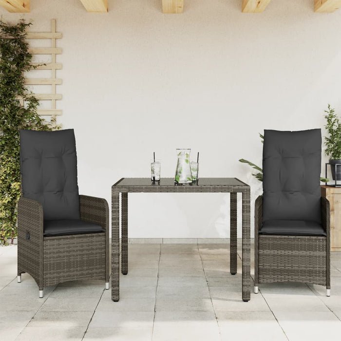 3 Piece Garden Bistro Set With Cushions Grey Poly Rattan Txiibto