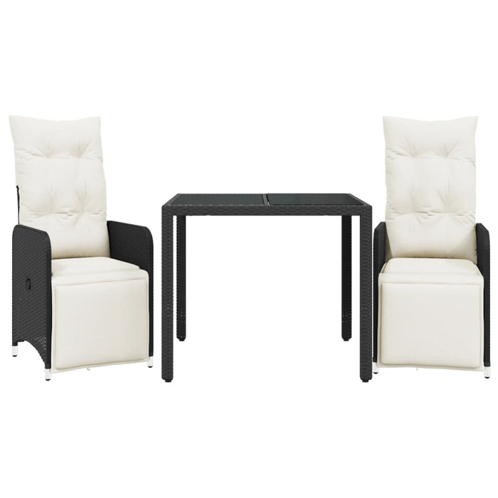 3 Piece Garden Bistro Set With Cushions Black Poly Rattan Txiiotp