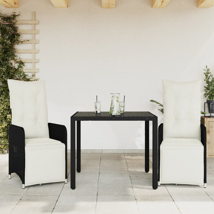 3 Piece Garden Bistro Set With Cushions Black Poly Rattan Txiiotp