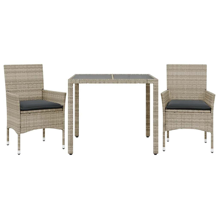 3 Piece Garden Dining Set With Cushions Light Grey Poly Rattan And Glass Txinpit