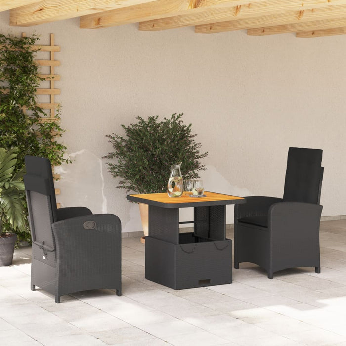 3 Piece Garden Dining Set With Cushions Black Poly Rattan Txiitxp
