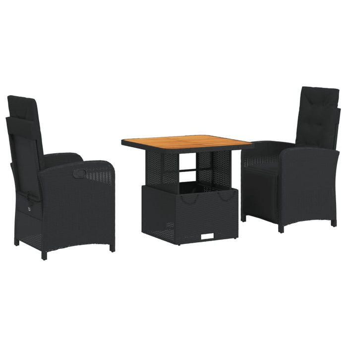 3 Piece Garden Dining Set With Cushions Black Poly Rattan Txiitxi