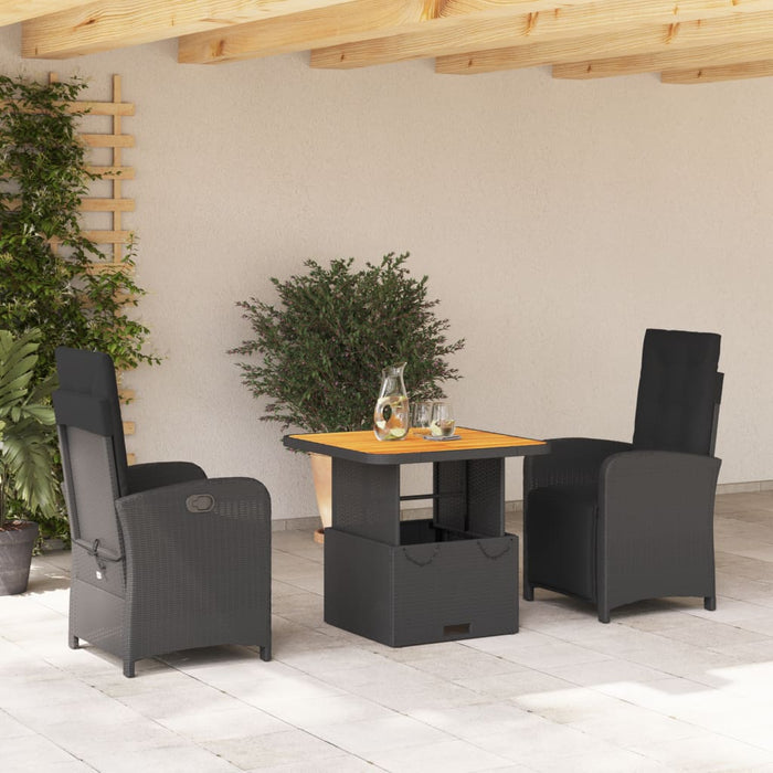 3 Piece Garden Dining Set With Cushions Black Poly Rattan Txiitxi