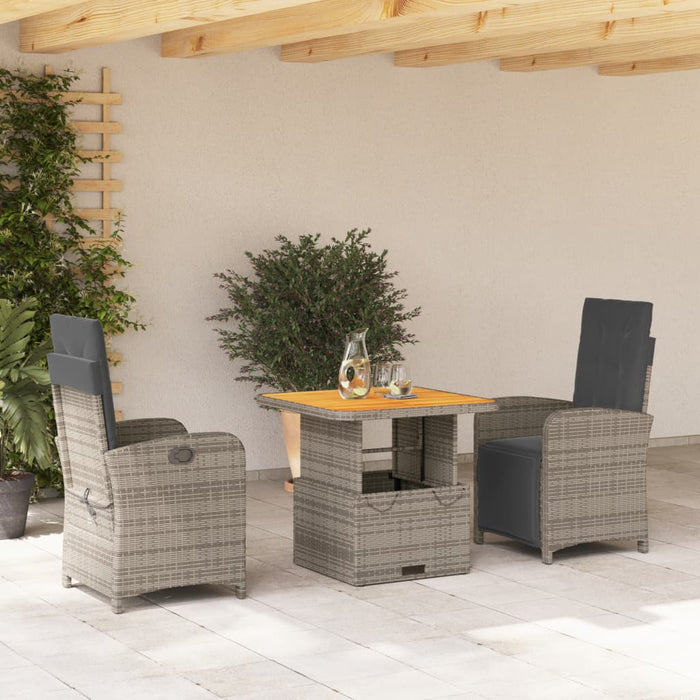 3 Piece Garden Dining Set With Cushions Grey Poly Rattan Txiittk