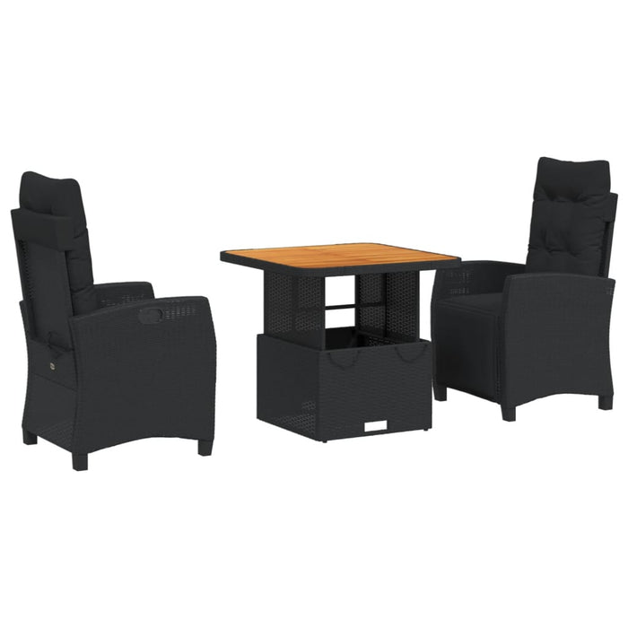 3 Piece Garden Dining Set With Cushions Black Poly Rattan Txiitni