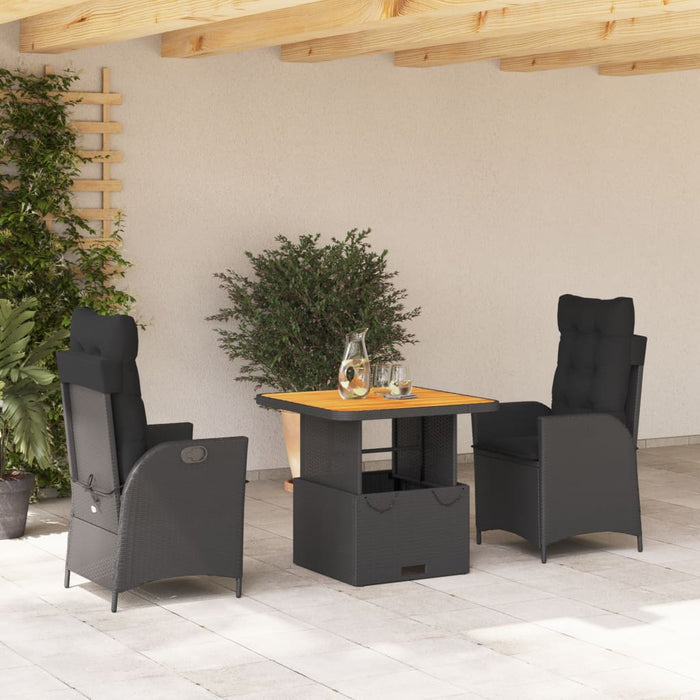 3 Piece Garden Dining Set With Cushions Black Poly Rattan Txiiaap