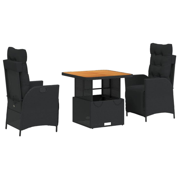 3 Piece Garden Dining Set With Cushions Black Poly Rattan Txiiaai