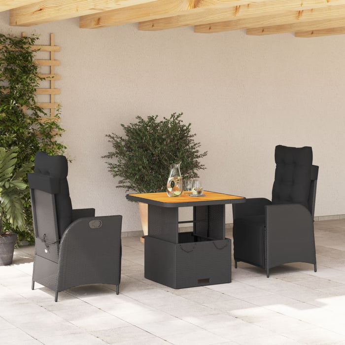 3 Piece Garden Dining Set With Cushions Black Poly Rattan Txiiaai
