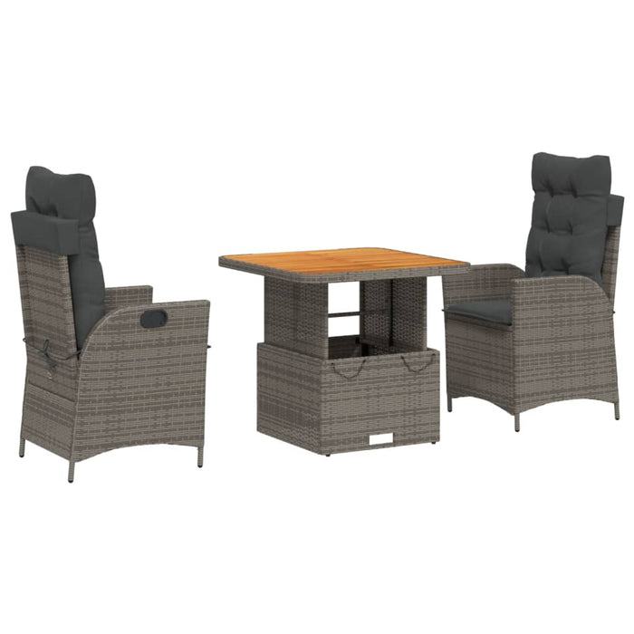 3 Piece Garden Dining Set With Cushions Grey Poly Rattan Txiiapi