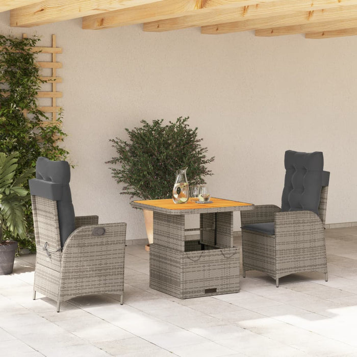 3 Piece Garden Dining Set With Cushions Grey Poly Rattan Txiiapi