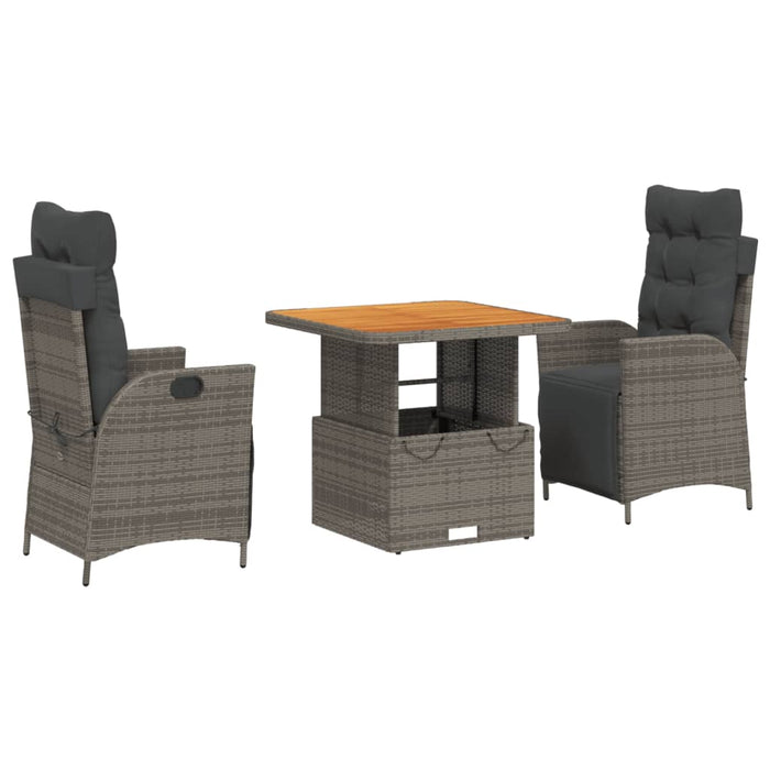 3 Piece Garden Dining Set With Cushions Grey Poly Rattan Txiiapk