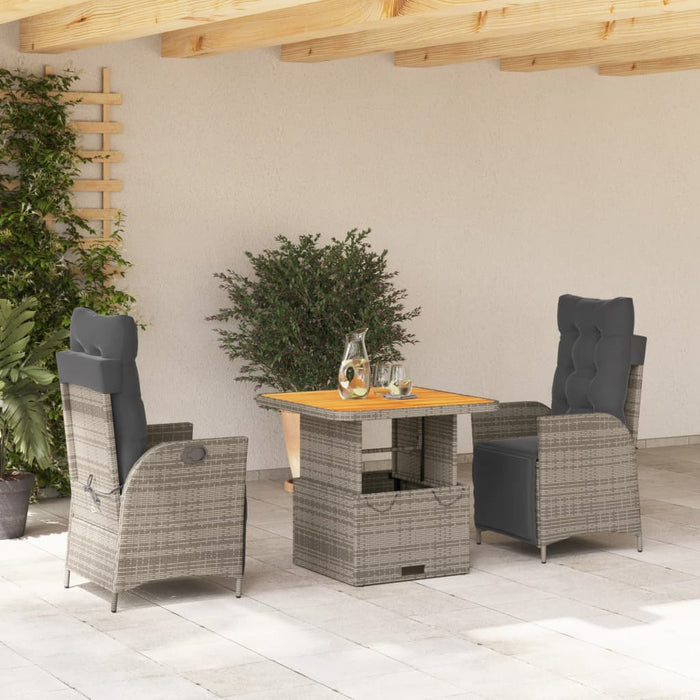 3 Piece Garden Dining Set With Cushions Grey Poly Rattan Txiiapk