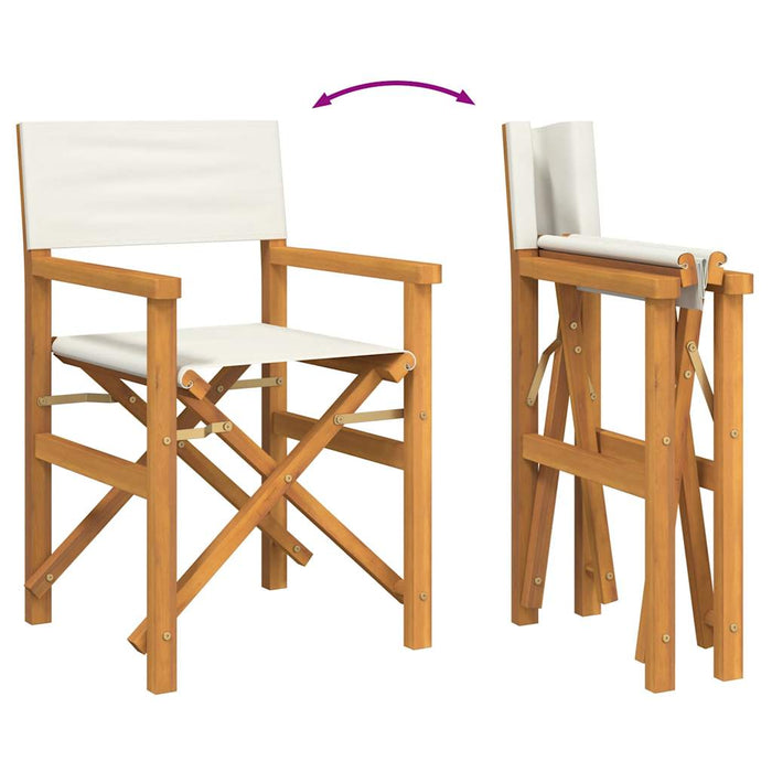 Folding Director'S Chair Cream Solid Wood Teak Abbnpbi