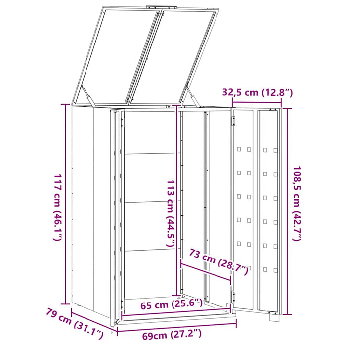 Wheelie Bin Storage For Single Bin Black 69X79X117 Cm Steel Abbnaxa