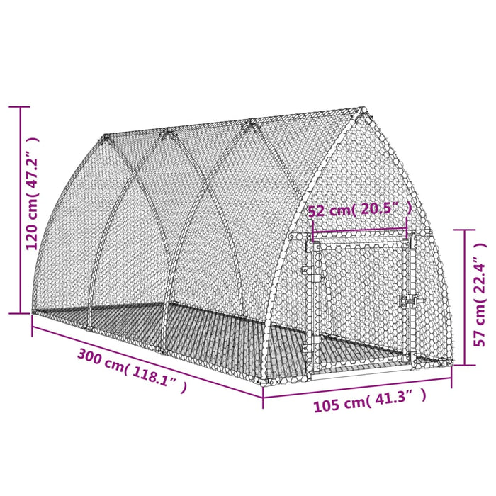 Rabbit Hutch Silver 300X105X120 Cm Galvanised Steel Txnopxn