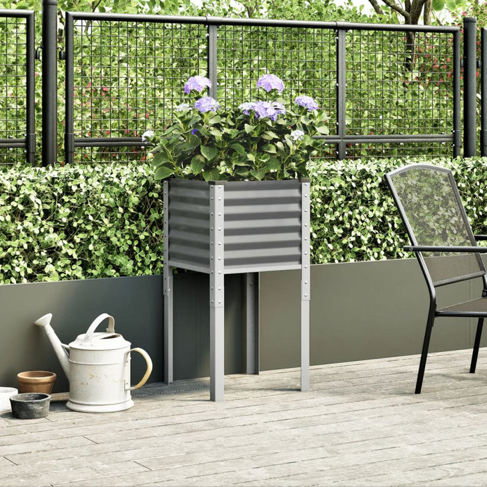 Garden Planter Grey 45X45X88 Cm Steel Abbnkla