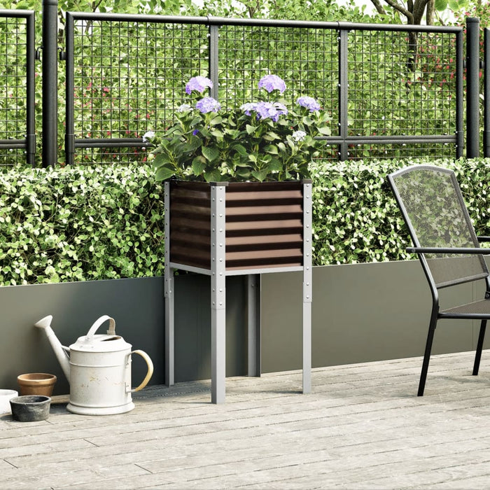 Garden Planter Brown 45X45X88 Cm Steel Abbnklp