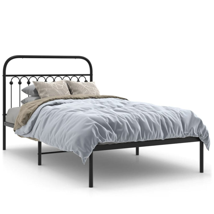 King Single Size Metal Bed Frame Without Mattress With Headboard Black 107X203 Cm Tilpkl