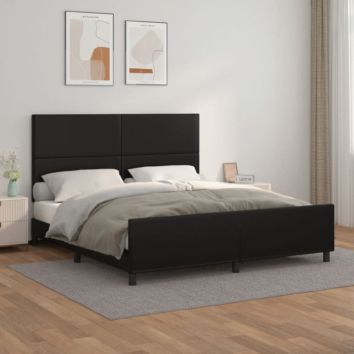 Queen Size Bed Frame With Headboard Black 153X203 Cm Faux Leather Txntoon