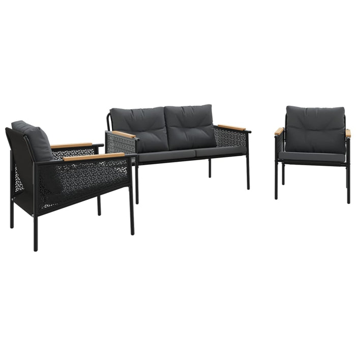 3 Piece Balcony Furniture Set With Cushions Black Steel Txntltp