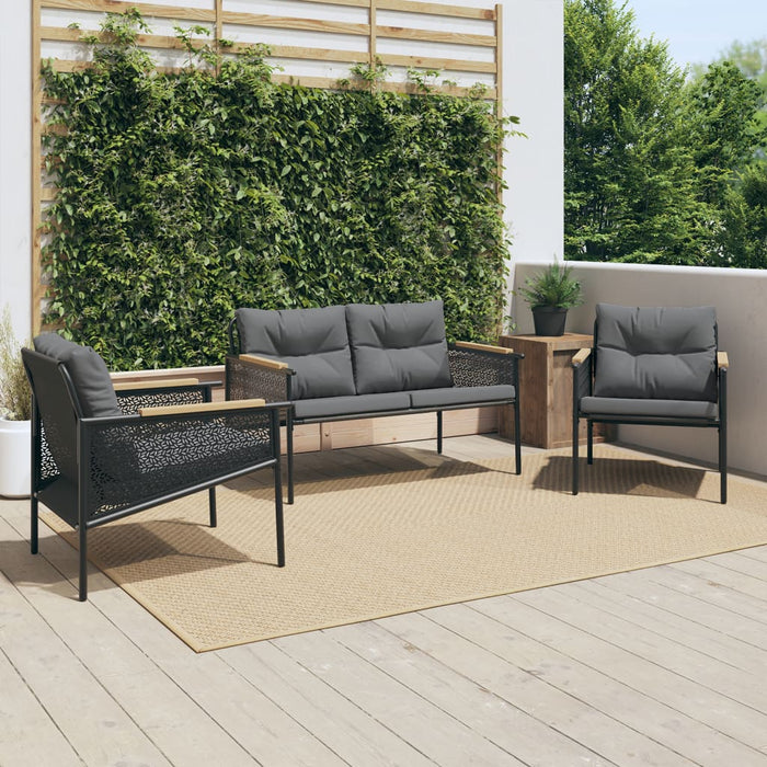 3 Piece Balcony Furniture Set With Cushions Black Steel Txntltp
