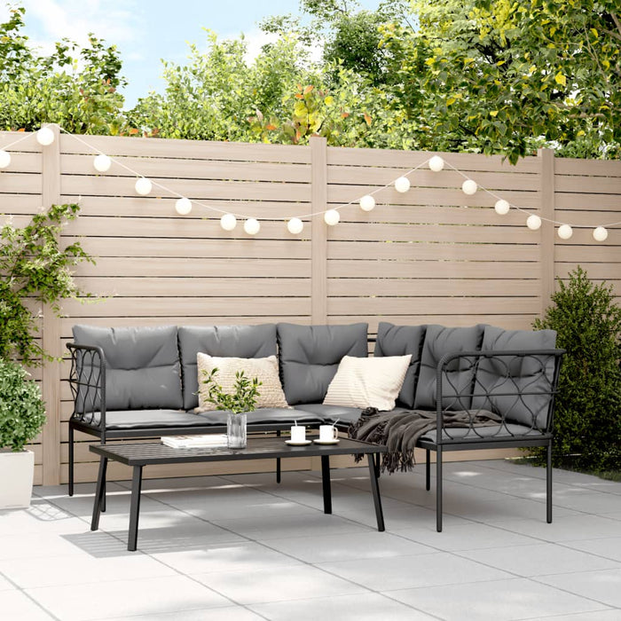 Garden Sofa Set With Cushions Black Steel And Textilene Txntiai