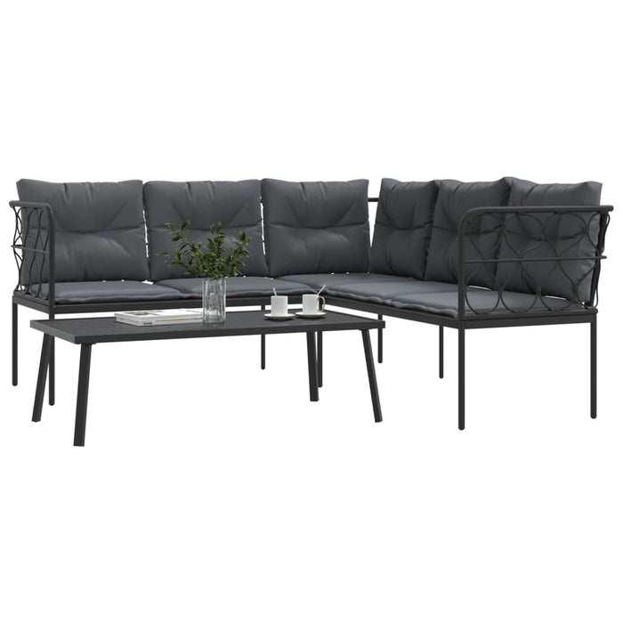Garden Sofa Set With Cushions Black Steel And Textilene Txntiai
