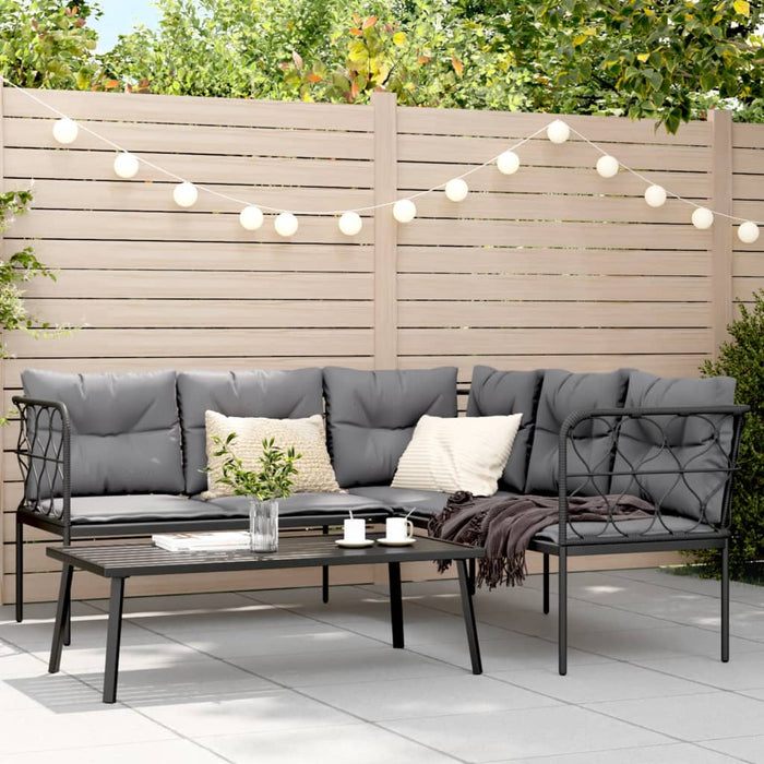 Garden Sofa Set With Cushions Black Steel And Textilene Txntiai