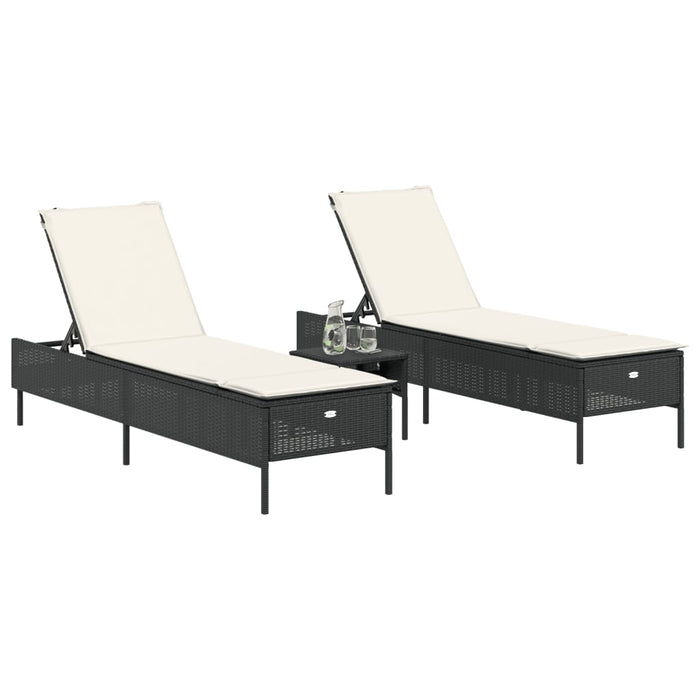3 Piece Sun Lounger Set With Cushion Black Poly Rattan Txnaxlt